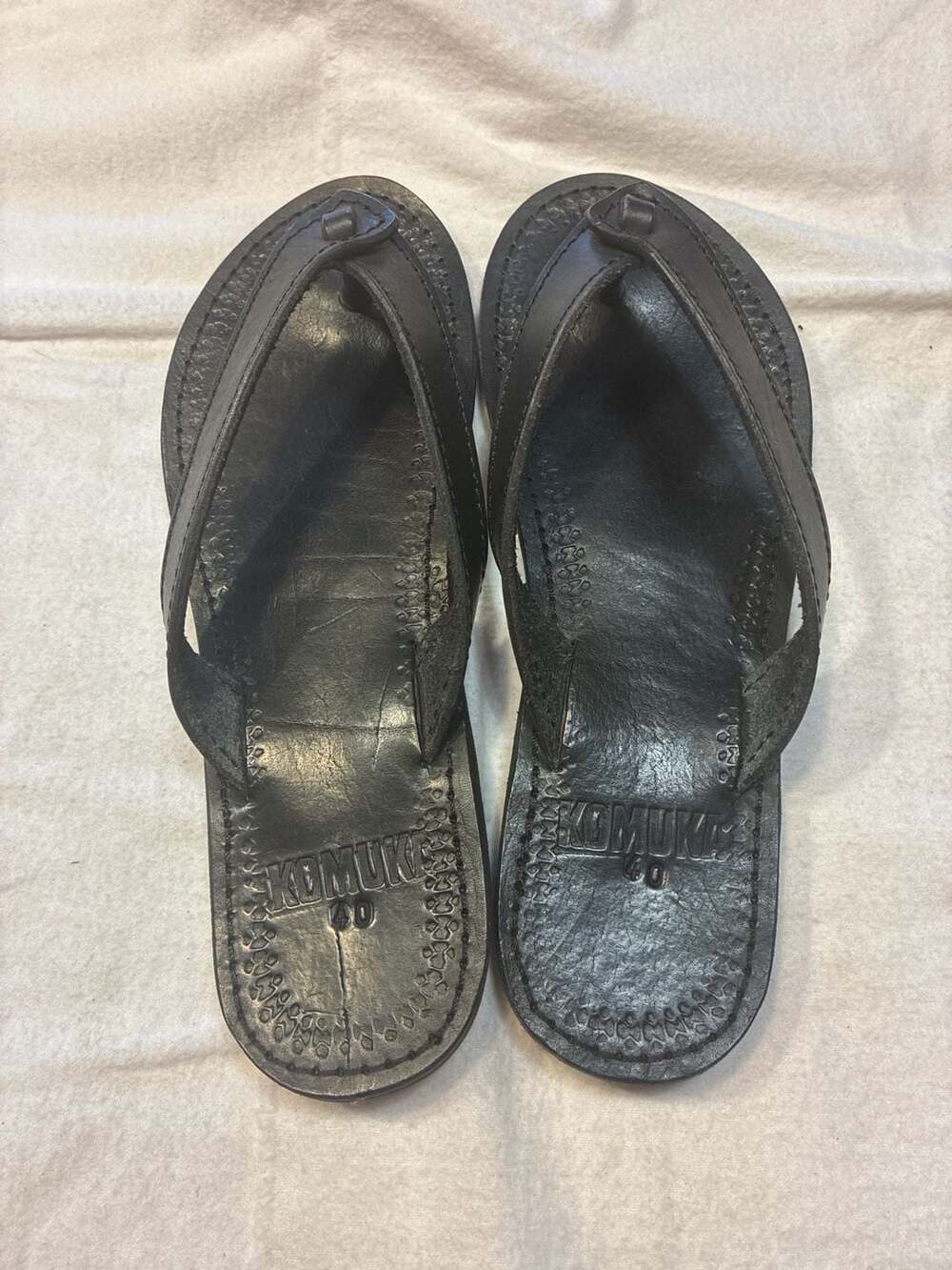 Komuka Handcrafted Black Leather Thong Sandals Flip Flops Size 40